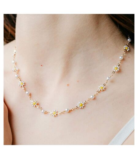Colourful White Indie Boho Daisy Sun Flower Pearl Choker Floral Summer Necklace
