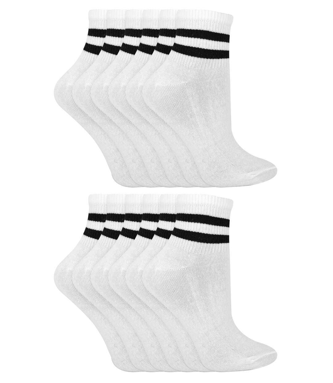 Sock Snob - Lot de 12 Socquettes Rayées Pour Femme | Chaussettes Blanches Femme-1