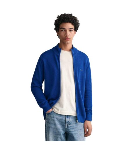 Mens Cotton Pique Zipped Cardigan Blue Gant
