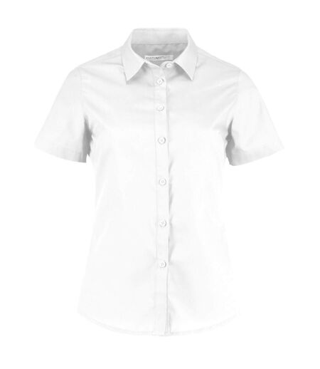 Womens/ladies Poplin Tailored Short-sleeved Shirt White Kustom Kit
