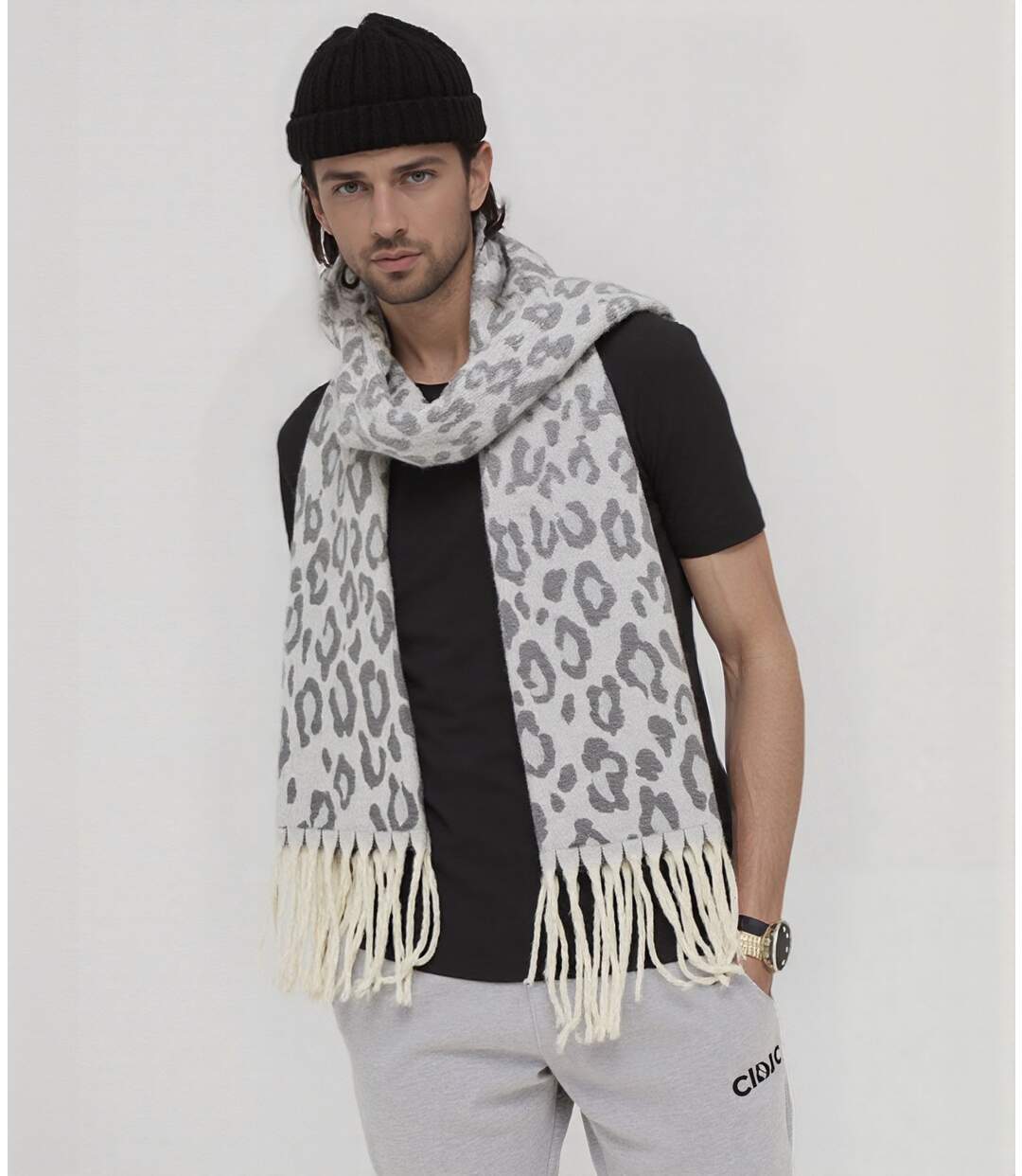 écharpe élégante en Polyester Doux grise pour Homme - Accessoire Tendance Automne Hiver-4