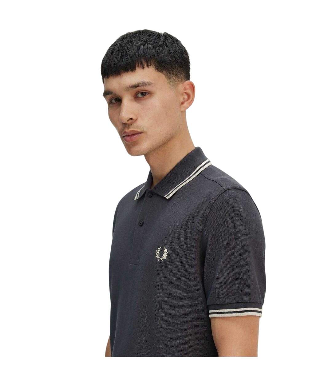 Polo Motif/style Double Pointe Homme Gris Fred Perry-4