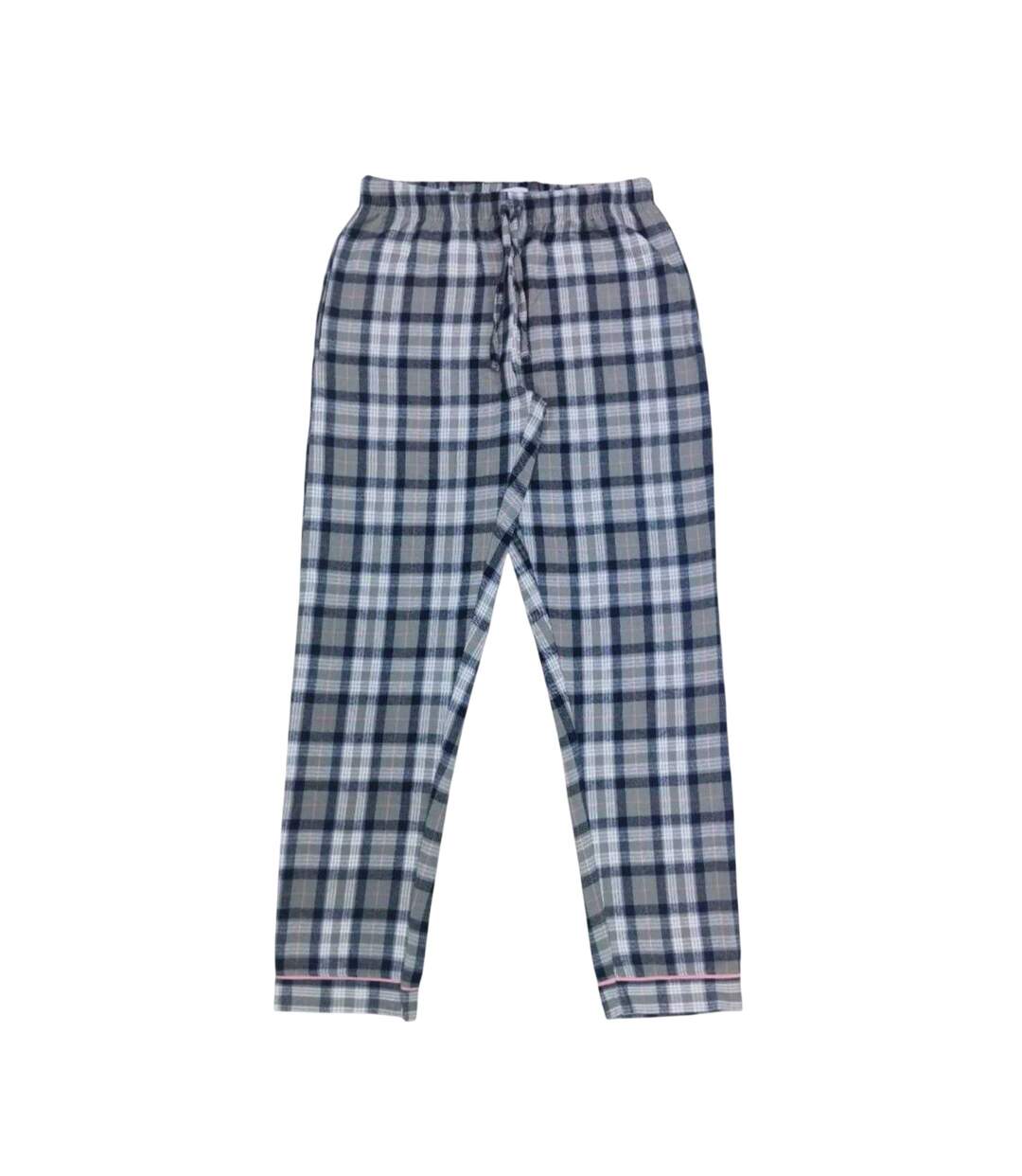 Womens/ladies Cotton Checked Button Front Long Pyjama Set Pack Of 1 Grey Pink Linea-4