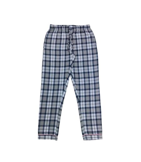 Womens/ladies Cotton Checked Button Front Long Pyjama Set Pack Of 1 Grey Pink Linea