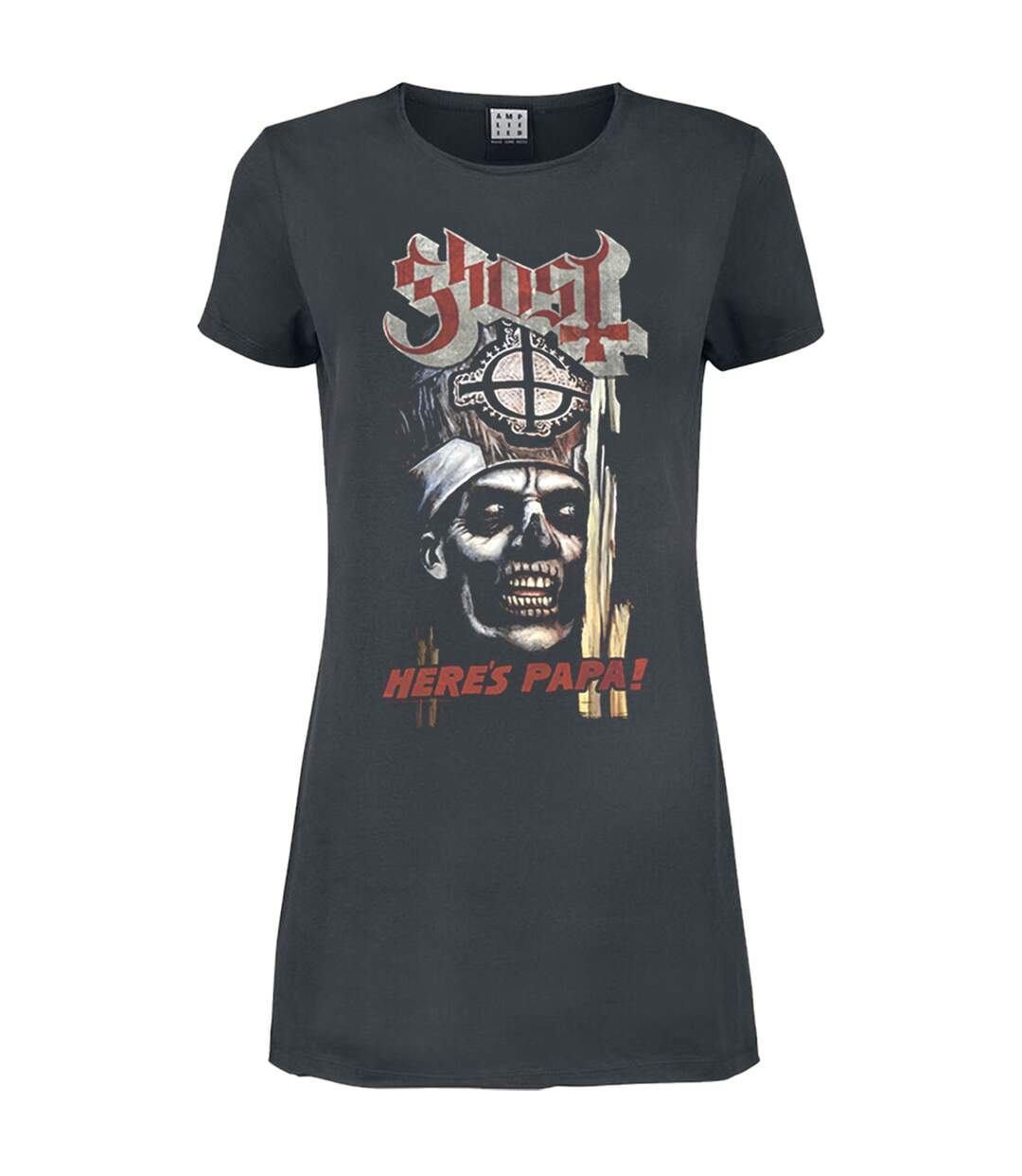 Womens/ladies here´s papa ghost t-shirt dress charcoal Amplified-1