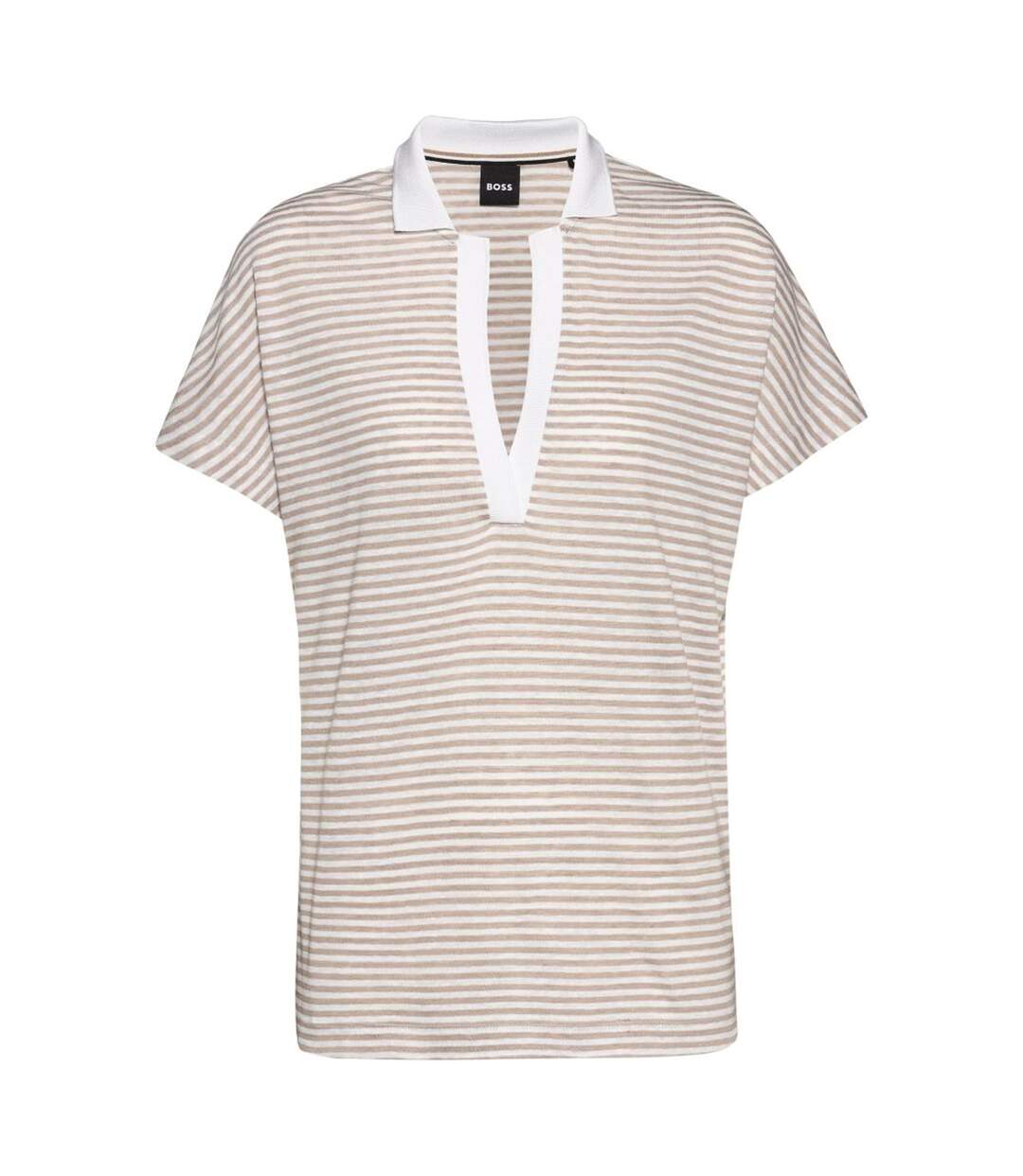 Womens/ladies Enelina Striped Linen Blend Polo Shirt Multicoloured Boss-1