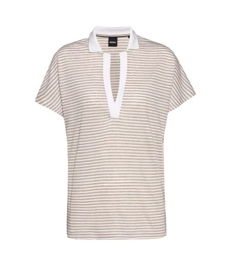Womens/ladies Enelina Striped Linen Blend Polo Shirt Multicoloured Boss