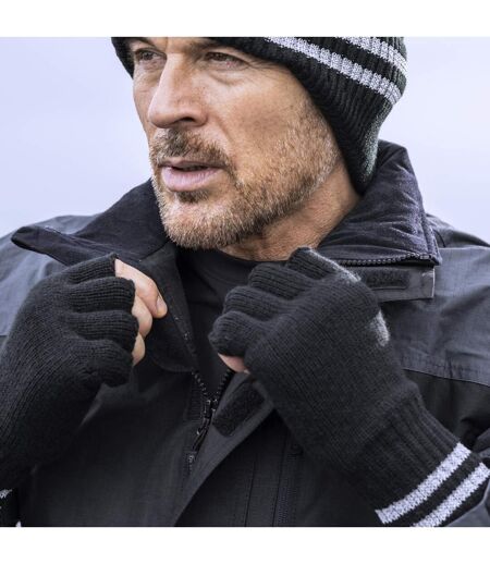 Mens Hi Vis Reflective Fleece Lined Thermal Winter Fingerless Gloves