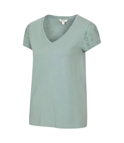Womens/ladies Malaga Broderie Sleeve T-shirt Khaki Green Mountain Warehouse