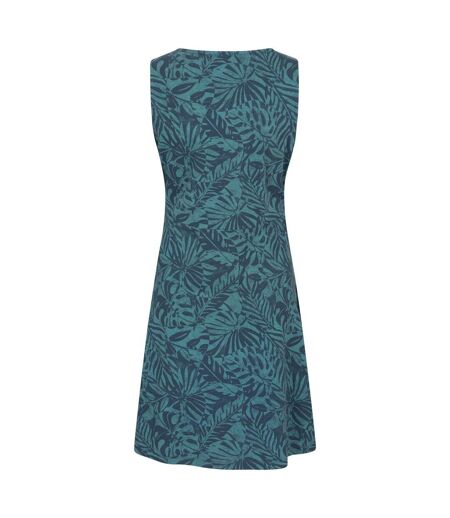 Womens/ladies Milos Leaf Print Sleeveless Dress Dark Blue Mountain Warehouse