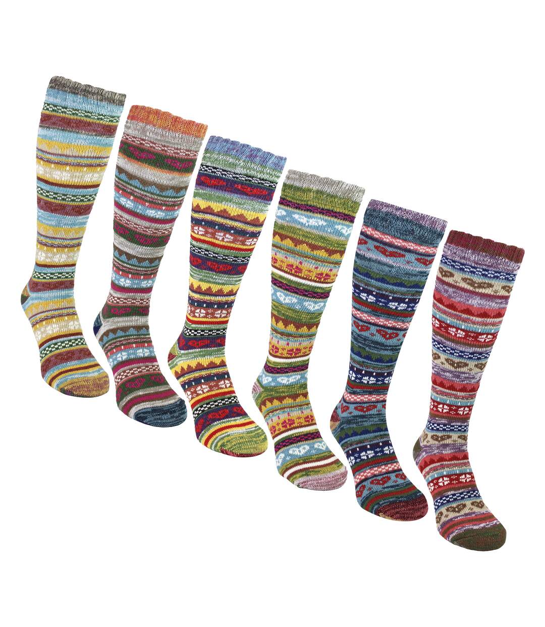 6 Pairs Ladies Knee High Nordic Patterns Socks-5