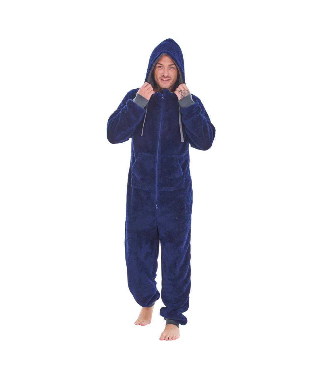 Mens Hooded Fleece Contrast Trim Jumpsuit Navy Keanu-1
