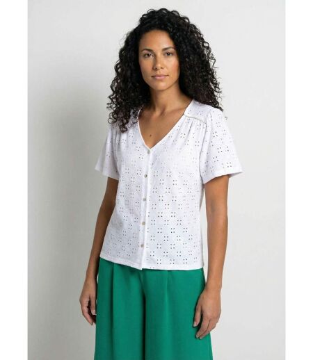 T-shirt col V maille effet broderie