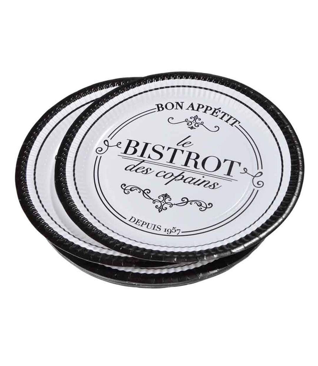 Lot de 10 Assiettes en Carton Bistrot 23cm Noir & Blanc-1