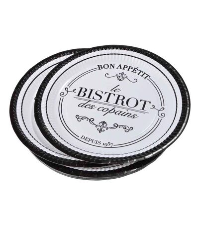 Lot de 10 Assiettes en Carton Bistrot 23cm Noir & Blanc
