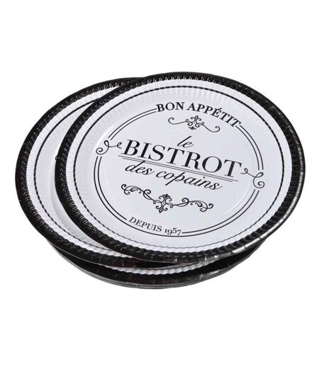 Lot de 10 Assiettes en Carton Bistrot 23cm Noir & Blanc