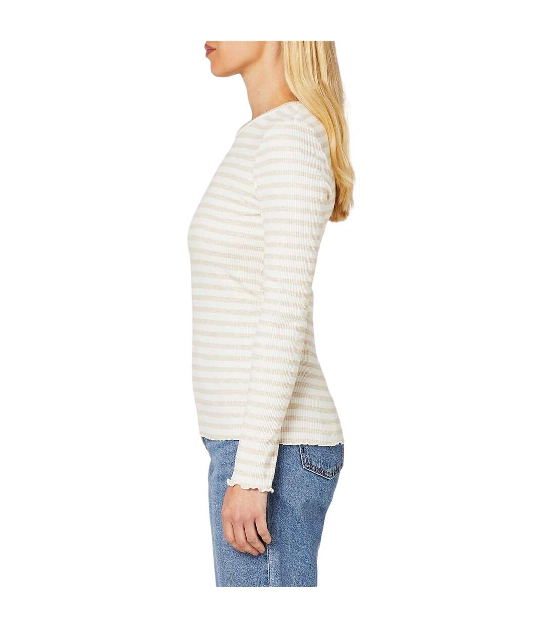 T-shirt Manches Longues Motif/style À Rayures Femme Blanc Cassé Selected Femme-4
