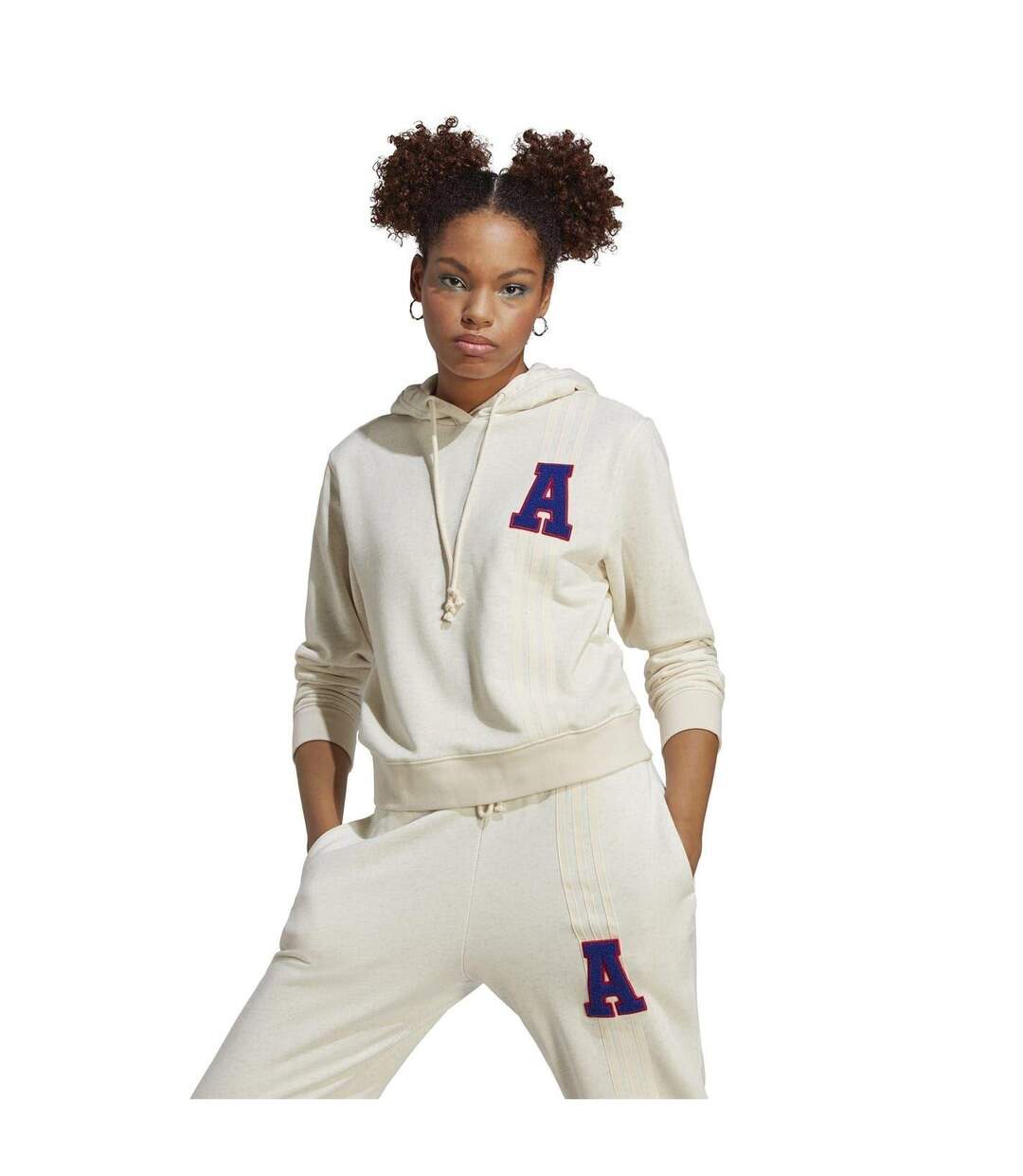 Sweat À Capuche Motif/style Lettrage Femme Beige Adidas-1
