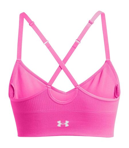 Womens/ladies Seamless Spaghetti Strap Sports Bra Pink White Under Armour