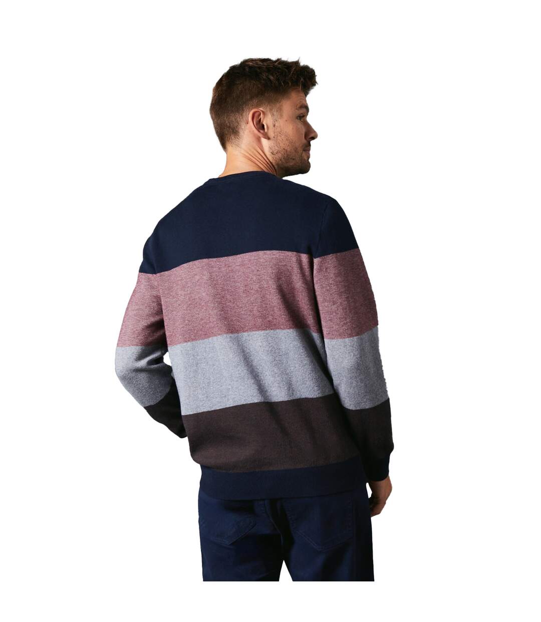 Mens stripe birdseye crew neck jumper multicoloured Maine-2