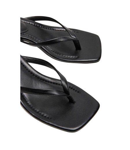 Womens/ladies Caribbean Leather T-bar Flip Flops Black Steve Madden