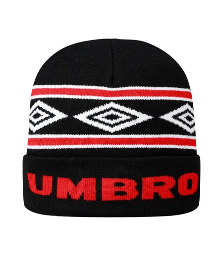 Diamond Knitted Beanie Black Chilli Pepper Brilliant White Umbro