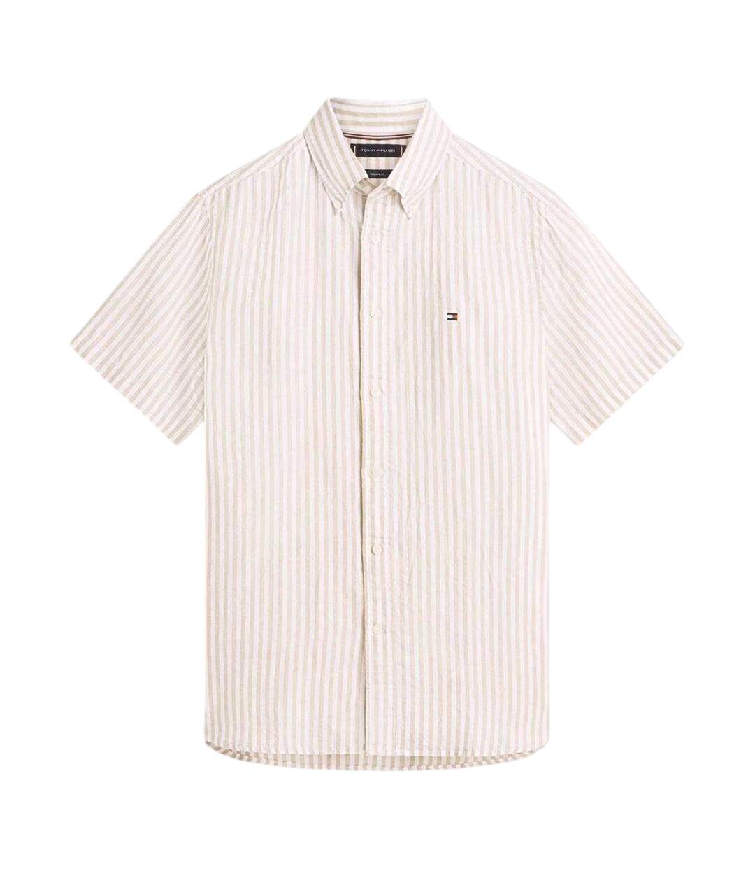Mens Vertical Stripe Linen Blend Shirt Sandlewood Tommy Hilfiger-2