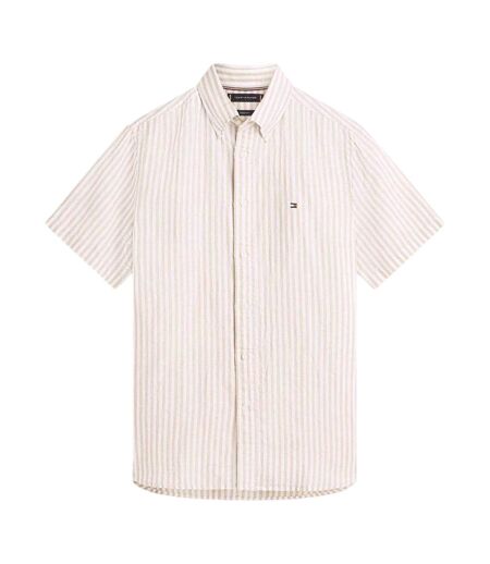 Mens Vertical Stripe Linen Blend Shirt Sandlewood Tommy Hilfiger
