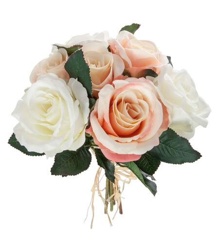 Bouquet de 7 Roses vieillies - H. 30 cm - Blanc et rose