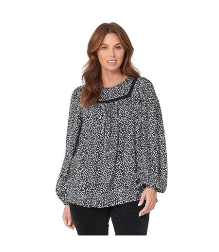 Blouse Manches Bouffantes Motif/style Floral Femme Noir Crème Be You