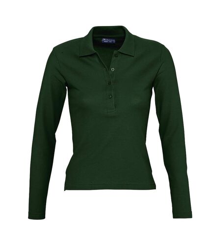 SOLS Womens/Ladies Podium Long Sleeve Pique Cotton Polo Shirt (Forest Green)