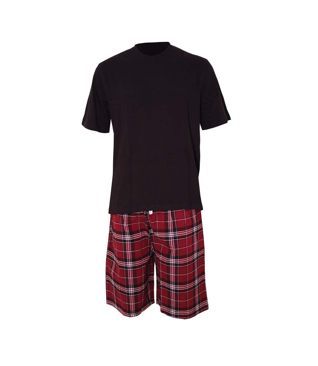 Mens checked short lounge set black/burgundy CargoBay