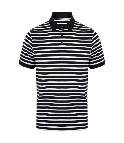 Front Row Mens Striped Jersey Polo Shirt (Navy/White) - UTPC2944