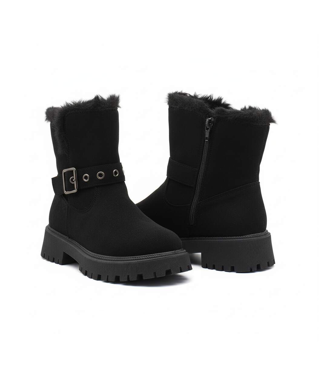 OZABI Bottines Fourrées Femme Suédine Zip et Sangle Semelle Crantée-3