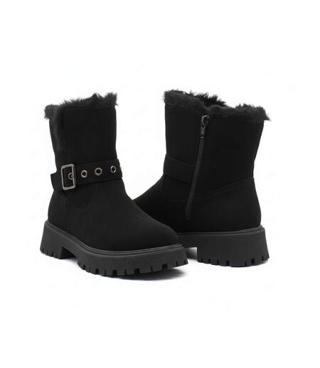 OZABI Bottines Fourrées Femme Suédine Zip et Sangle Semelle Crantée