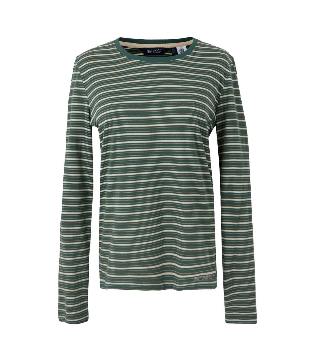 T-shirt Manches Longues Motif/style À Rayures Federica Femme Vert Sombre Vanille Clair Regatta-2