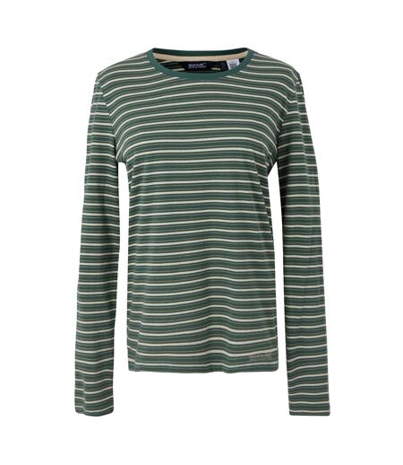 T-shirt Manches Longues Motif/style À Rayures Federica Femme Vert Sombre Vanille Clair Regatta