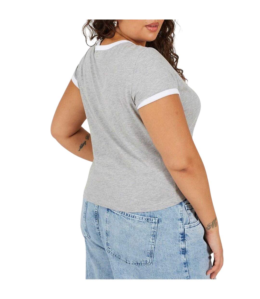 Womens/ladies Ringer Crew Neck Plus T-shirt Grey White Brave Soul-3