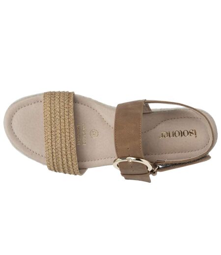Isotoner Sandales femme semelle à mémoire de forme, talon de 3,5cm, design corde et léopard