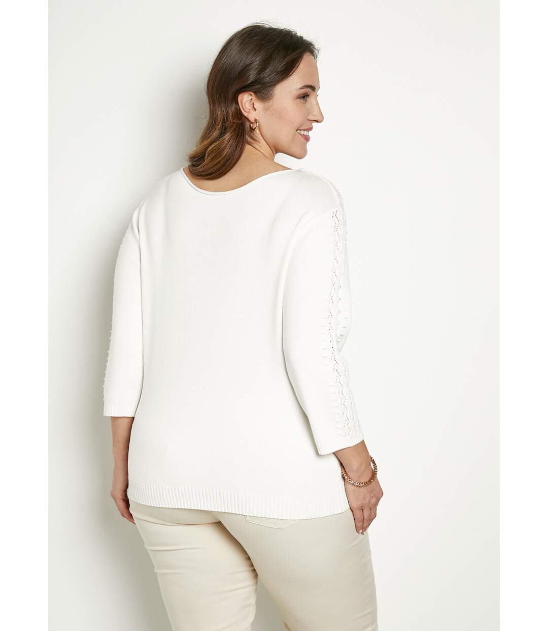 Pull doux uni col rond maille fantaisie-2