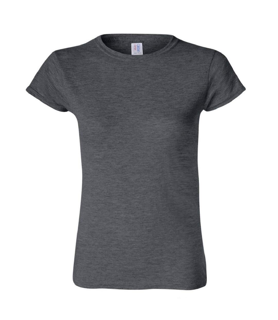 T-shirt À Manches Courtes Femme Gris Foncé Chiné Gildan-1