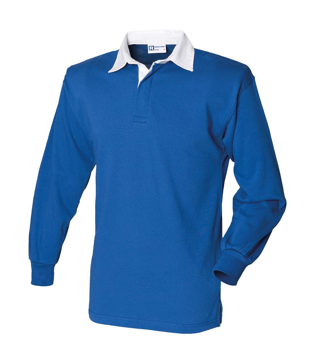 Polo de rugby a manches longues homme bleu roi / blanc Front Row-1