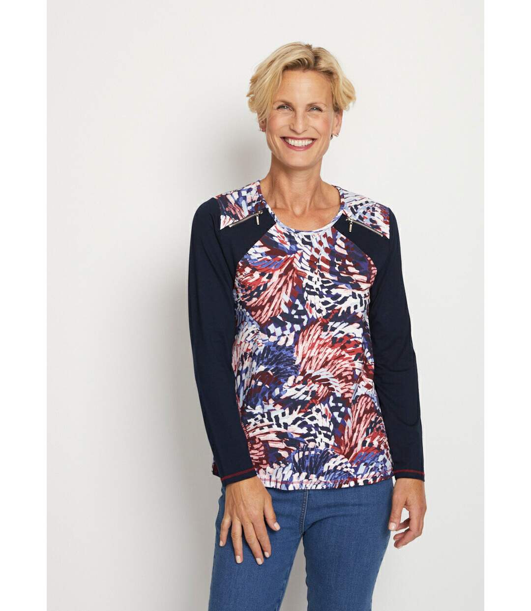T-shirt uni imprimé manches longues-1