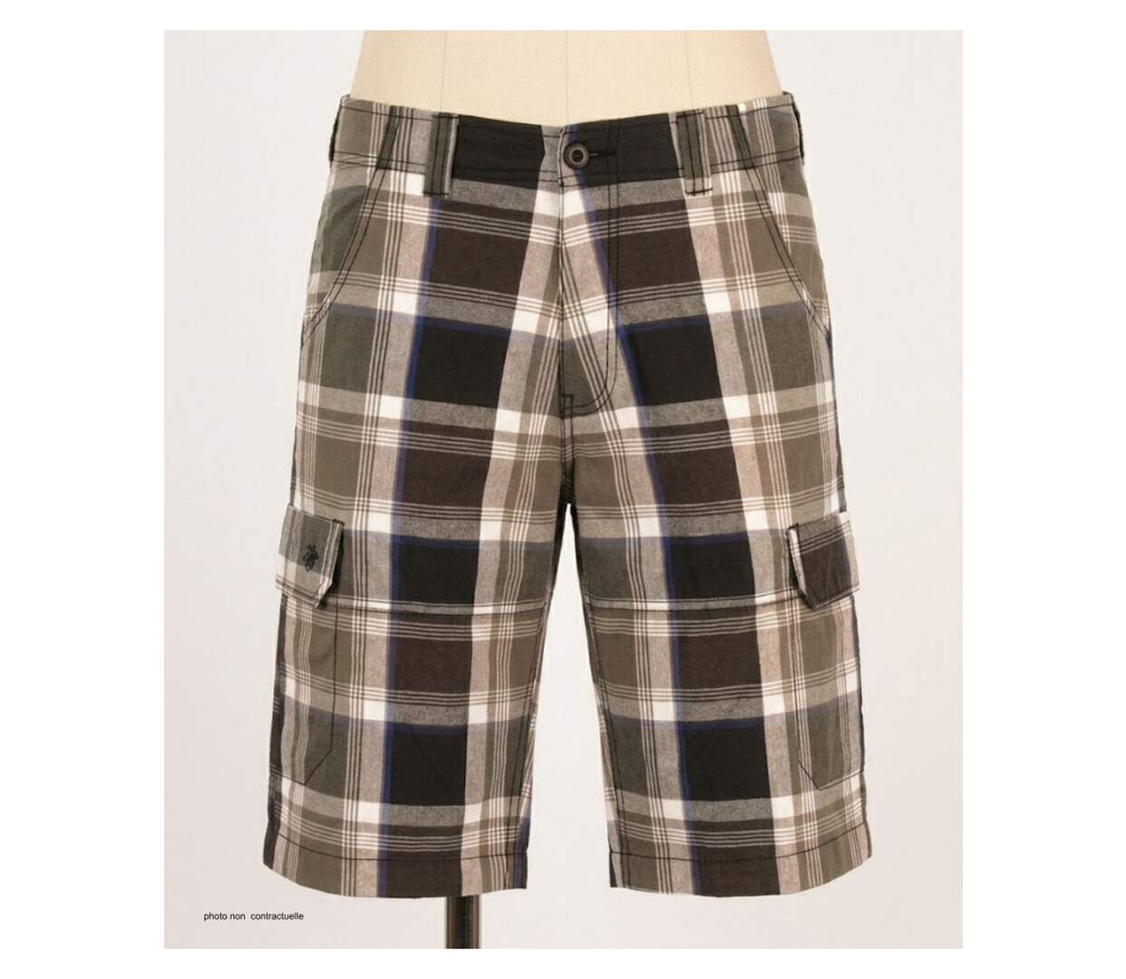 Bermuda WINCHESTER IVORY1 à carreaux en coton : le style géométrique gris et bleu pour l'été-3