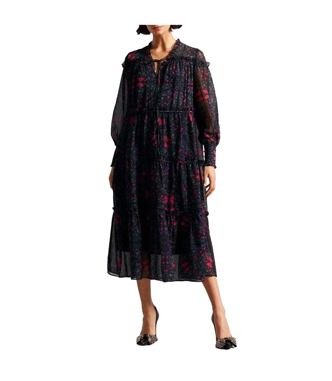 Womens/ladies Ruffled Midi Dress Black Ted Baker-4