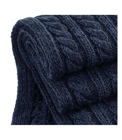 Beechfield Unisex Cable Knit Melange Scarf (Navy) (One Size)