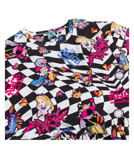 Womens/ladies Checked All-over Print Smock Dress Multicoloured Alice In Wonderland