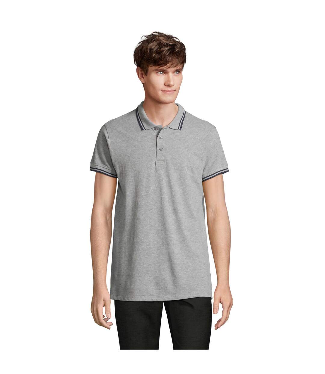 Polo Pasadena Homme Gris Chiné Bleu Marine SOLS-2