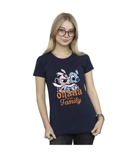 Disney Femmes/Les femmes Lilo And Stitch Ohana Angel Hug T-Shirt en coton (Bleu marine) - UTBI25761
