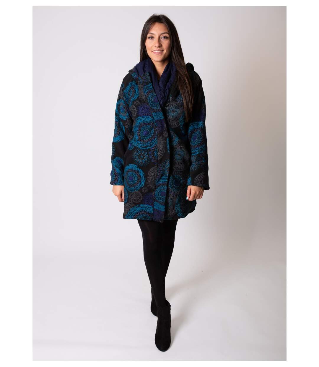 Manteau veste polaire LASTO ethnique bleu Coton Du Monde